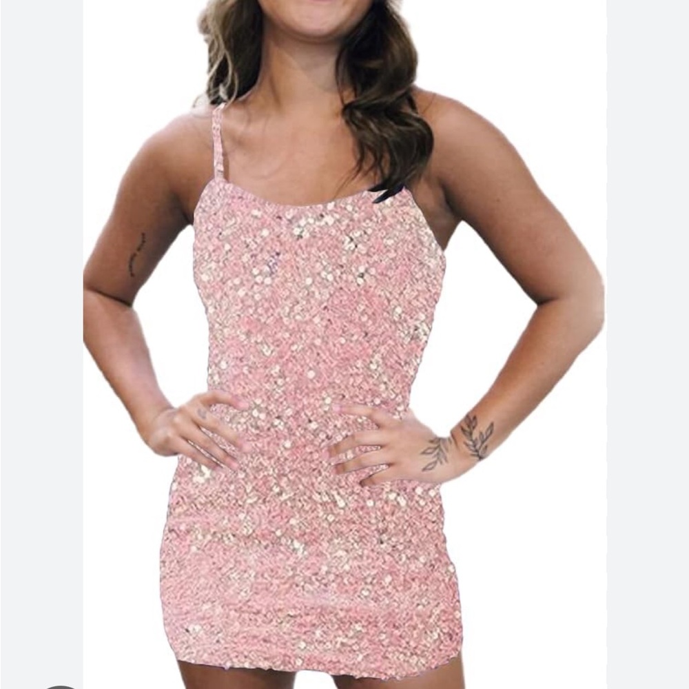 City Triangles Sequin Embellished Pink and Gold Mini Dress